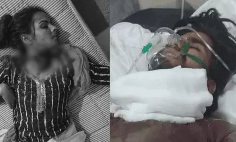 Injured woman lying on hospital bed with oxygen mask after alleged honour killing incident.