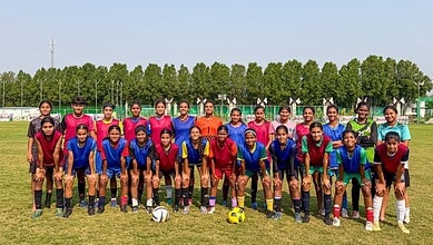 Girls and boys at the FIFA Academy in Hyderabad