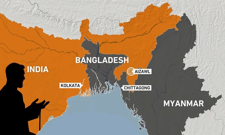 Map showing Rohingya refugee camps in Bangladesh and key locations in India and Myanmar.