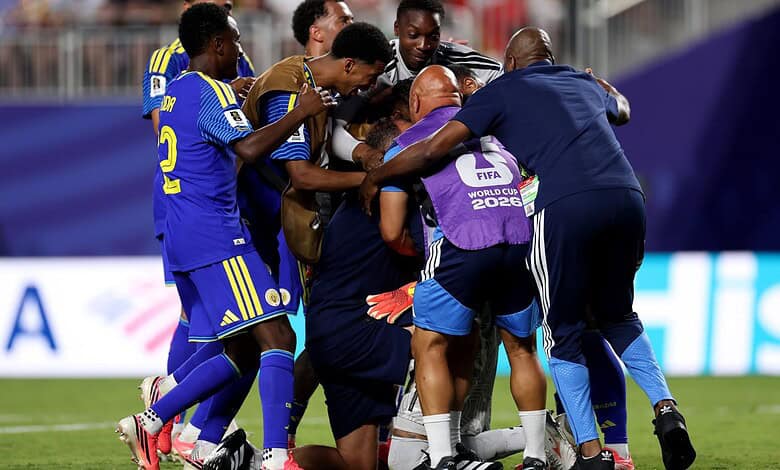 Curacao players celebrate a draw against Ecuador