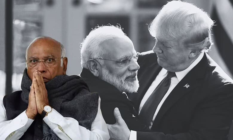 Modi, Trump, and Modi in a close, serious discussion at a public event.