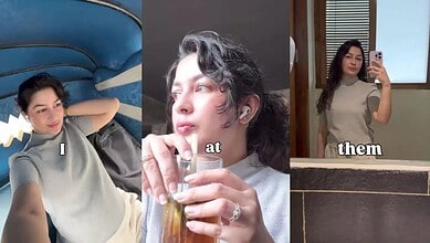 Three women taking selfies and photos, casual indoor settings, diverse expressions.