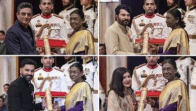 President awards Padma honours to celebrities and military personnel in a formal ceremony.