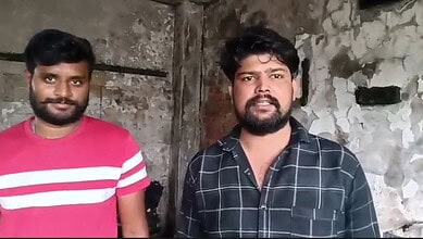 Bakery employees address the media after fire in Asifabad