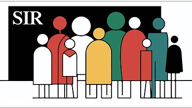 Illustration of diverse people with different sizes and colours, with 'SIR' text in the top left corner.