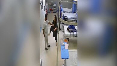 Woman kicks a hospital staffer