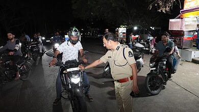 Hyderabad Commissioner of Police VC Sjjanar inspects a vehicle during Operation Kavach
