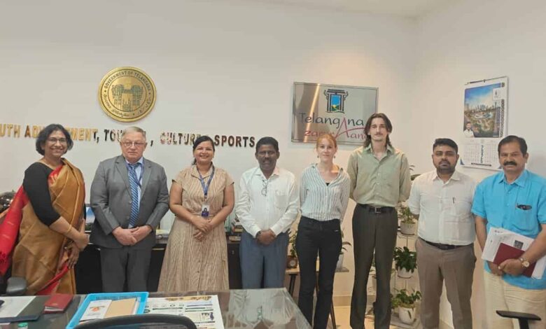 French Embassy and Telangana government officials during the meeting on the conservation of Raymond's Tomb in Hyderabad.
