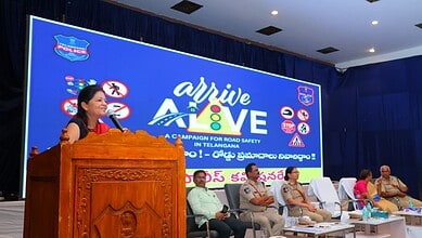 Enhanced road safety campaign event in Telangana with police officials and speakers at The Siasat Daily.