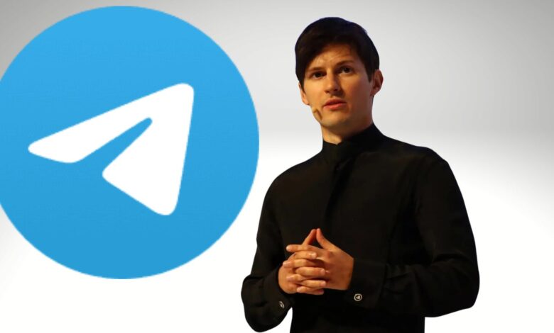 Telegram logo with CEO presenting in front of it, discussing ban issues in India.