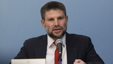 Israeli Finance Minister Bezalel Smotrich speaks during a press conference.