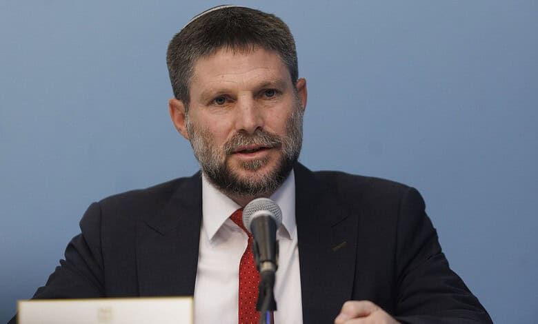 Israeli Finance Minister Bezalel Smotrich speaks during a press conference.