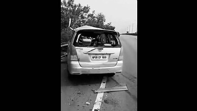 A mangled car on ORR in Hyderabad