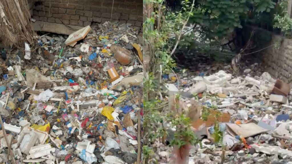 Flood debris including cables, sofas, and trash pulled from drains in Hyderabad.