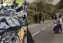 Teachers escape elephant attack in Karnataka; bike damaged