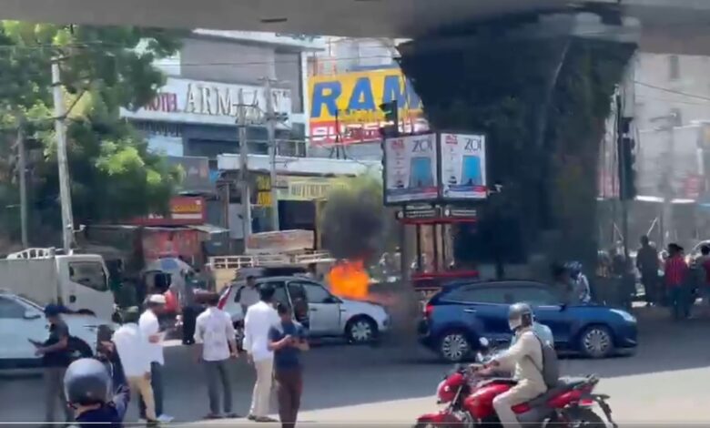 Hyderabad: Car catches fire in Rajendranagar, no casualties