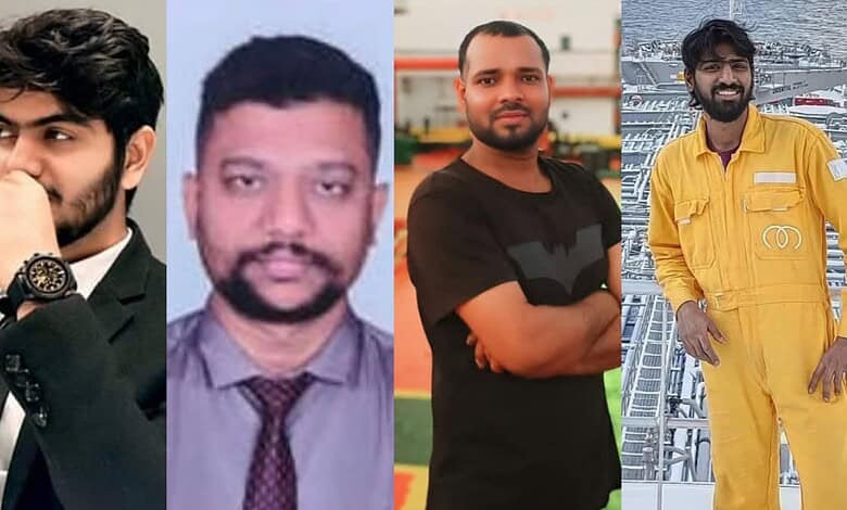 Collage of four Indian seafarers — Aditya Sharma, Shivanand Chaurasiya, Patnala Suresh and Nishanth Uirthanathan — who died in separate incidents off Oman.