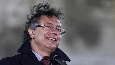 Gustavo Petro speaks during a public address