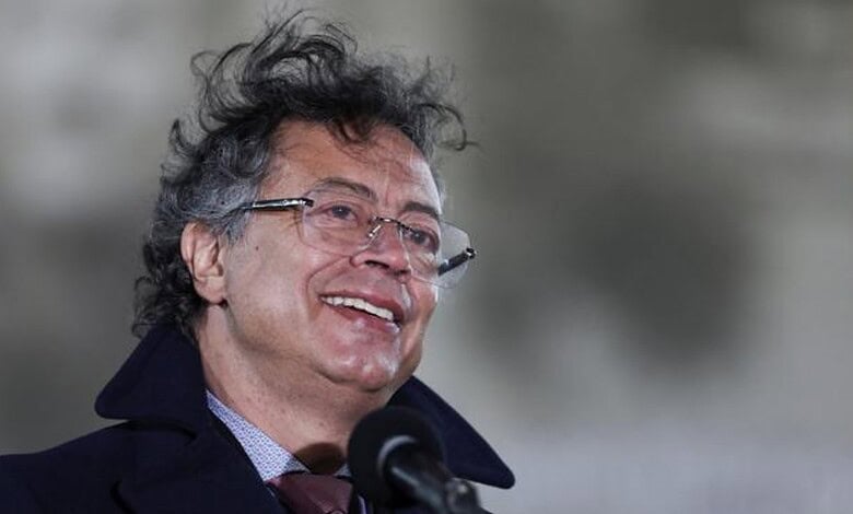 Gustavo Petro speaks during a public address