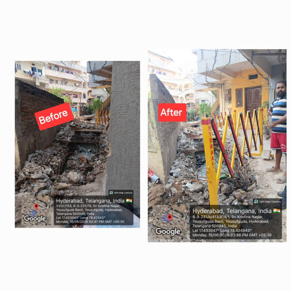 Community cleanup of drains by HYDRAA removing cables, plastic, and sofas.
