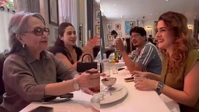Sara Ali Khan and Kubra Khan enjoy a lively meal with friends at a restaurant.