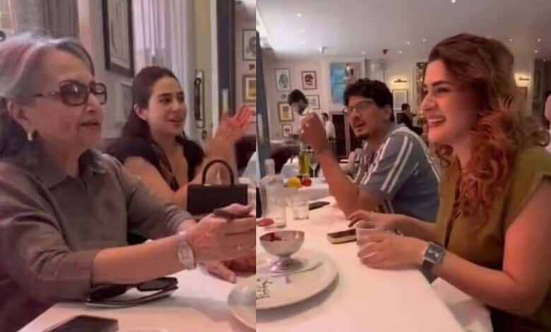 Sara Ali Khan and Kubra Khan enjoy a lively meal with friends at a restaurant.