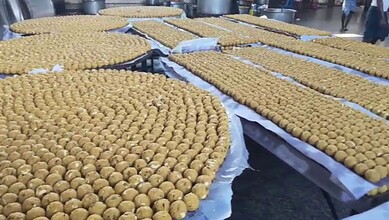 Freshly baked cookies arranged in large trays at a bakery.