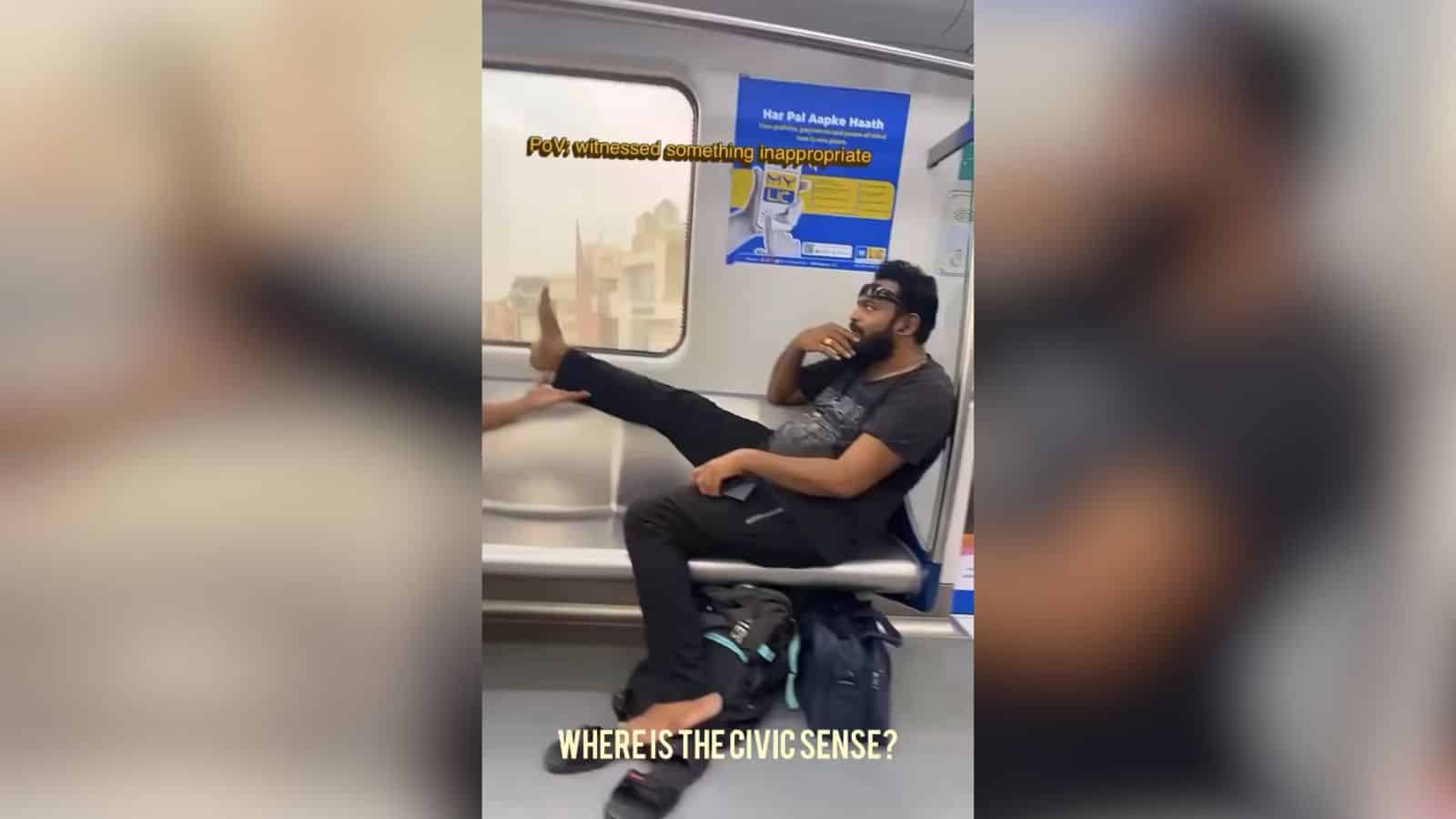 Man props up bare feet near passengers on Hyderabad Metro, internet furious