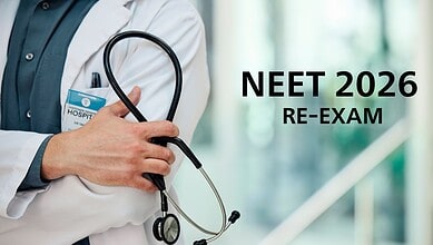 Medical professional holding stethoscope with NEET 2026 Re-Exam text.