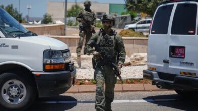 Israeli security forces are deployed at the scene of a shooting attack carried out by a Palestinian citizen of Israel near Tzur Yitzhak in central Israel, Sunday, June 7, 2026. (AP Photo/Ariel Schalit)