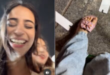 person spits paan on influencer's feet, video viral