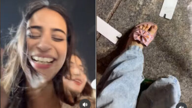 person spits paan on influencer's feet, video viral