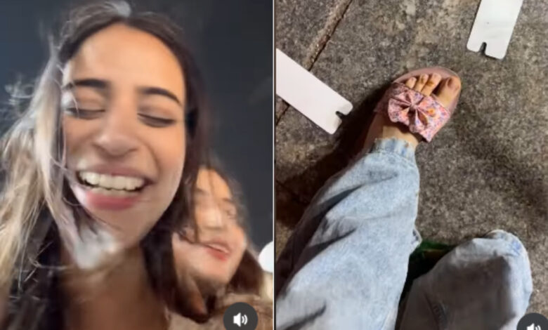 person spits paan on influencer's feet, video viral