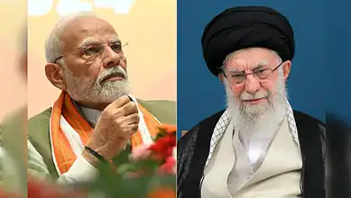 Indian Prime Minister Narendra Modi and Iran's Supreme Leader Ayatollah Khamenei at funeral.