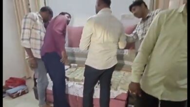 Officials inspecting documents during Telangana ACB raid at Land Survey dept locations.