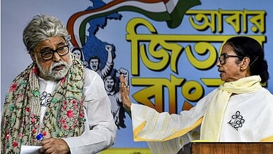 Kolkata: West Bengal Chief Minister and Trinamool Congress supremo Mamata Banerjee with party MP Sudip Bandyopadhyay during an election campaign, in Kolkata, Thursday, April 23, 2026. (PTI Photo)