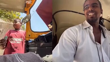 The auto driver and the boy interact regarding the fare