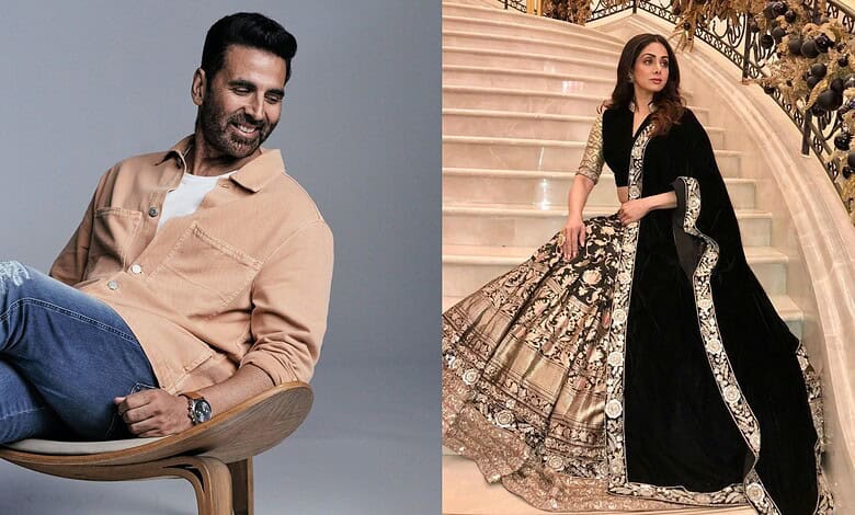 Akshay Kumar and Sridevi in elegant traditional attire for a special event.