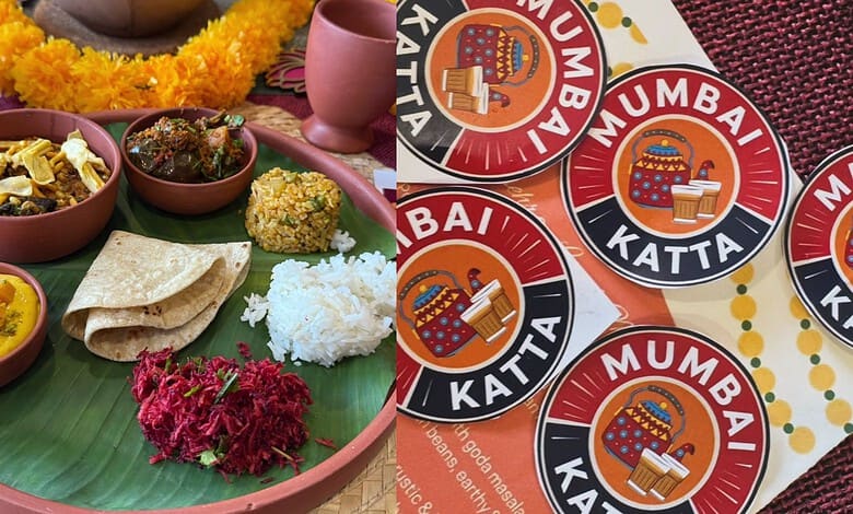 Mumbai Katta themed food and drink items on a traditional South Indian banana leaf.