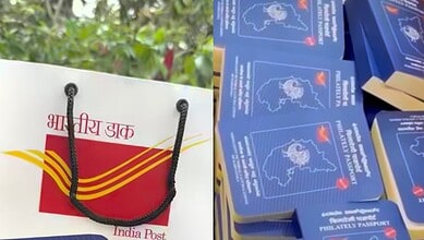 India Post passport booklet with a blue cover and map of India, displayed alongside other passports.