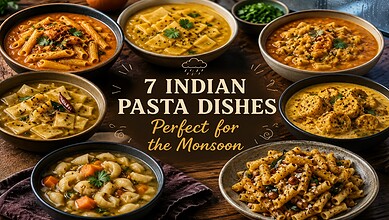 Assorted Indian pasta dishes served in bowls, perfect for monsoon enjoyment.