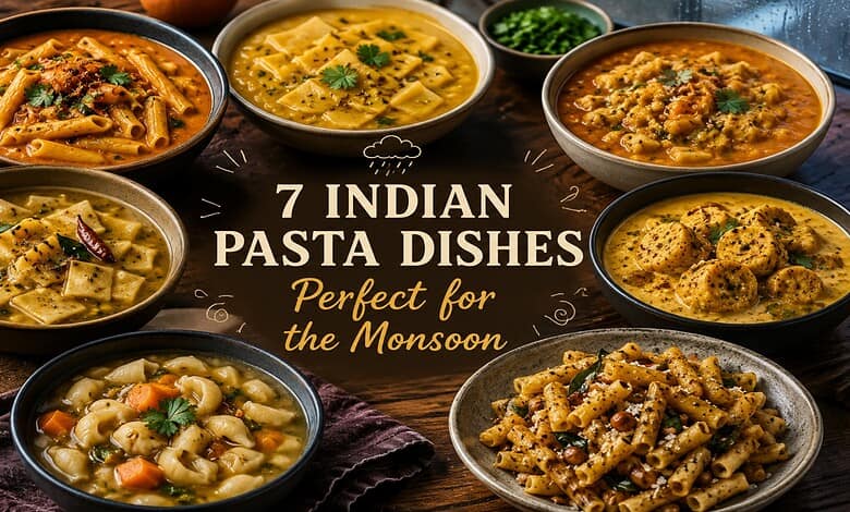 Assorted Indian pasta dishes served in bowls, perfect for monsoon enjoyment.