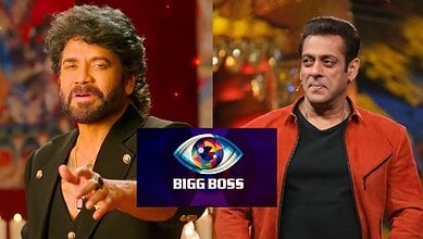Bigg Boss logo with two hosts in a festive setting, promoting upcoming editions in India.