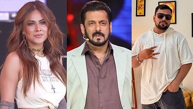 Three Bigg Boss contestants, a woman and two men, posing for a photo.