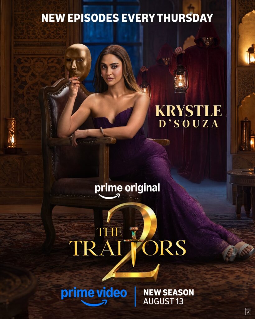 Krystle D'Souza in promotional poster for The Traitors 2, premiering August 13 on Prime Video.