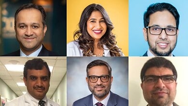 Group photo of six Deccan College alumni with diverse backgrounds and professional attire.
