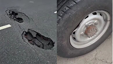 Potholes on Delhi-Dehradun Expressway causing damage to vehicles.
