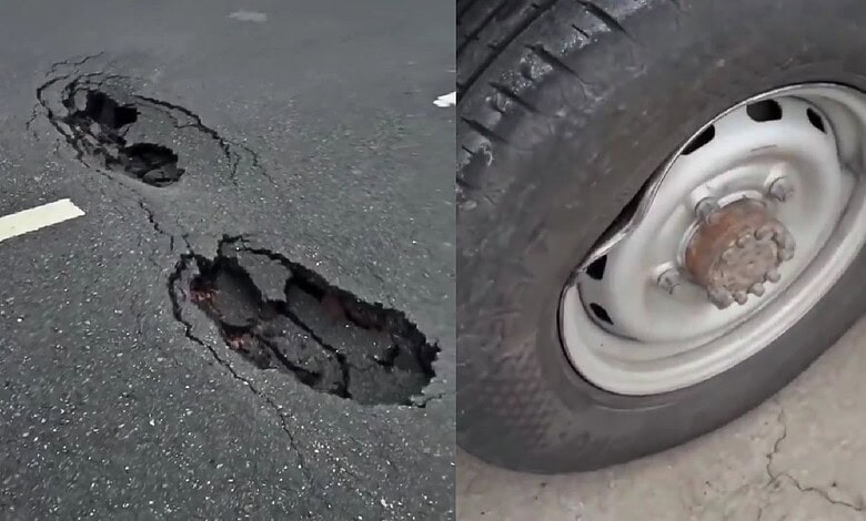 Potholes on Delhi-Dehradun Expressway causing damage to vehicles.