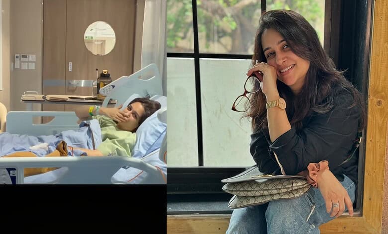 Dipika Kakar smiling and resting in hospital bed, showing her recovery progress.