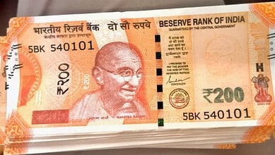 Fake Rs 200 currency notes seized in Chikkamagaluru, Karnataka, with Mahatma Gandhi's image.